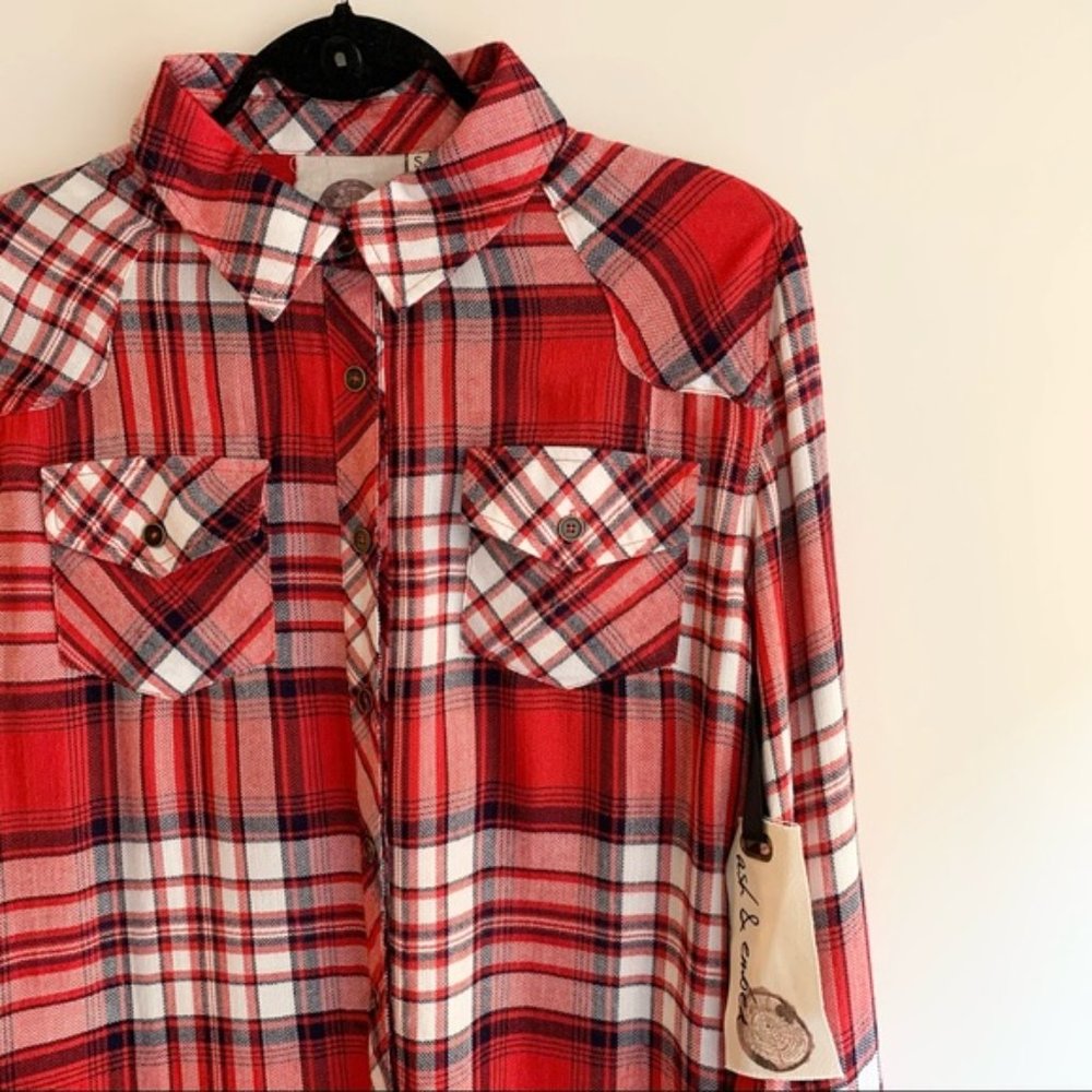 Ash & Ember Avalon Houston Fitted Plaid Flannel Shirt Red Size Small - Picture 5 of 15